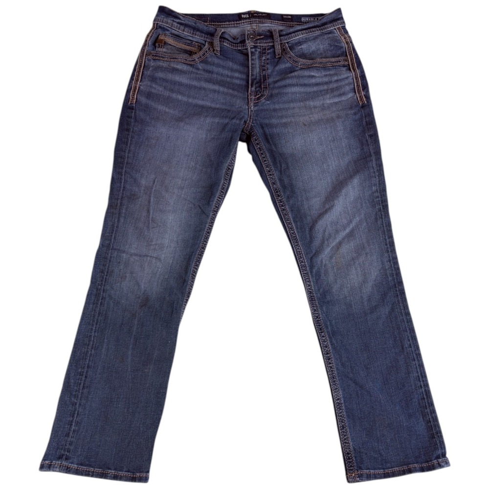 Buckle BKE Jake Straight Jeans Men 33x30 (34x29.5) Blue Denim Distressed Cowboy